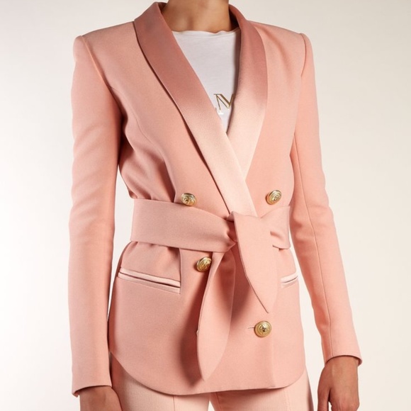 Balmain Pink Belted Double-Breasted Crepe Blazer FR 34 - Picture 1 of 8